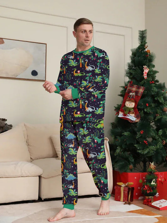 New printed family boys and girls dinosaur Christmas parent-child pyjamas home clothes - Shello's Creative Boutique