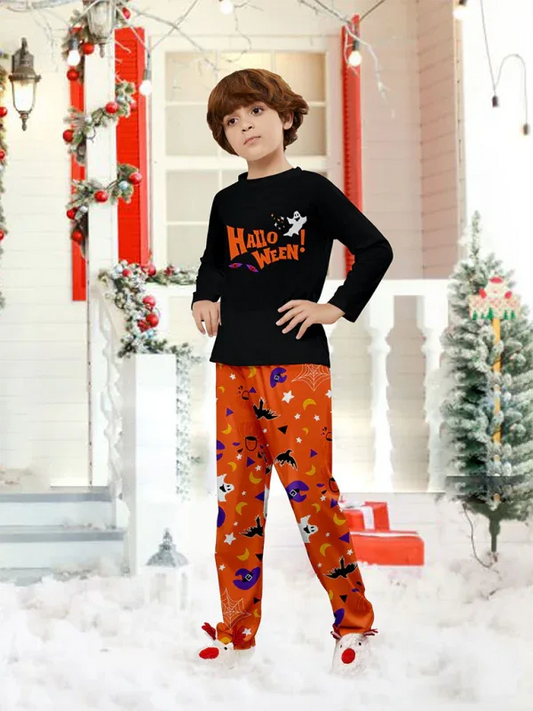 New Halloween parent-child pajamas set of long-sleeved two-piece devil's eyes letter-printed homewear - Shello's Creative Boutique