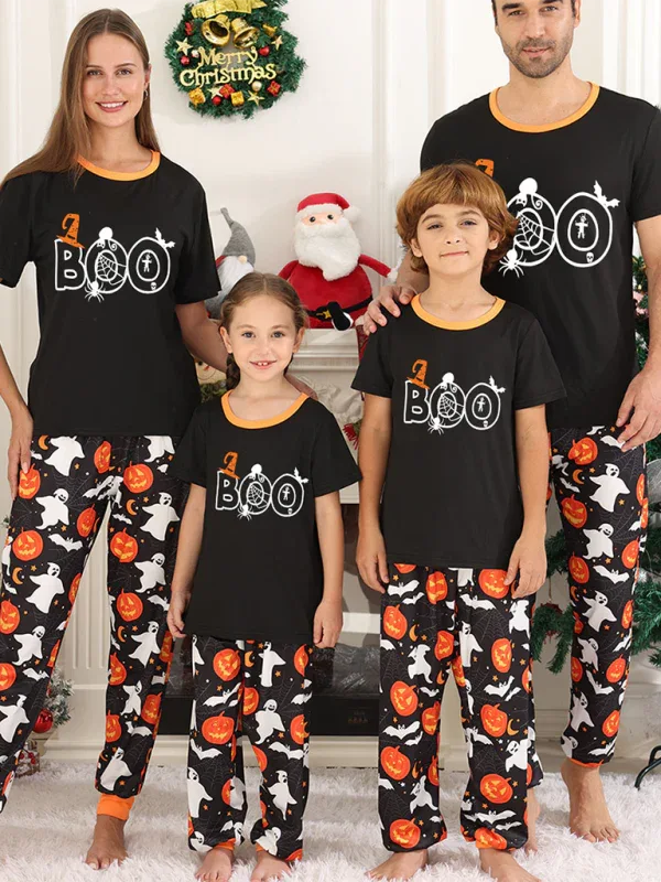 Halloween Christmas Loungewear Set - Parent-Child Two-Piece Pajamas with Short Sleeves and Long Pants - Shello's Creative Boutique