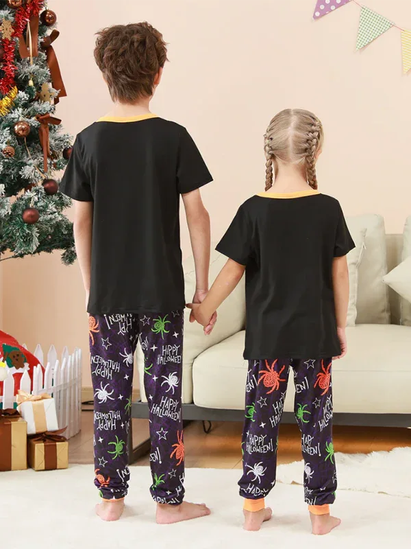 Halloween Parent-Child Pajamas - Spider Printed Two Piece Short Sleeve and Long Pants Homewear - Shello's Creative Boutique