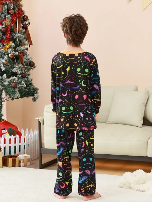 Halloween Homewear Pumpkin Print Two Piece Pajama Set - Shello's Creative Boutique