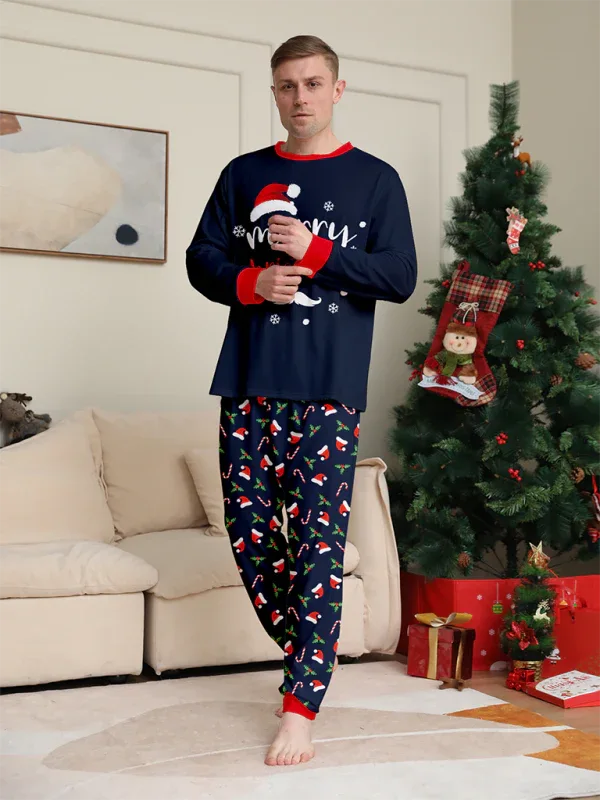 Christmas loungewear parent-child suit Christmas hat printing holiday party dress (mom and dad) - Shello's Creative Boutique