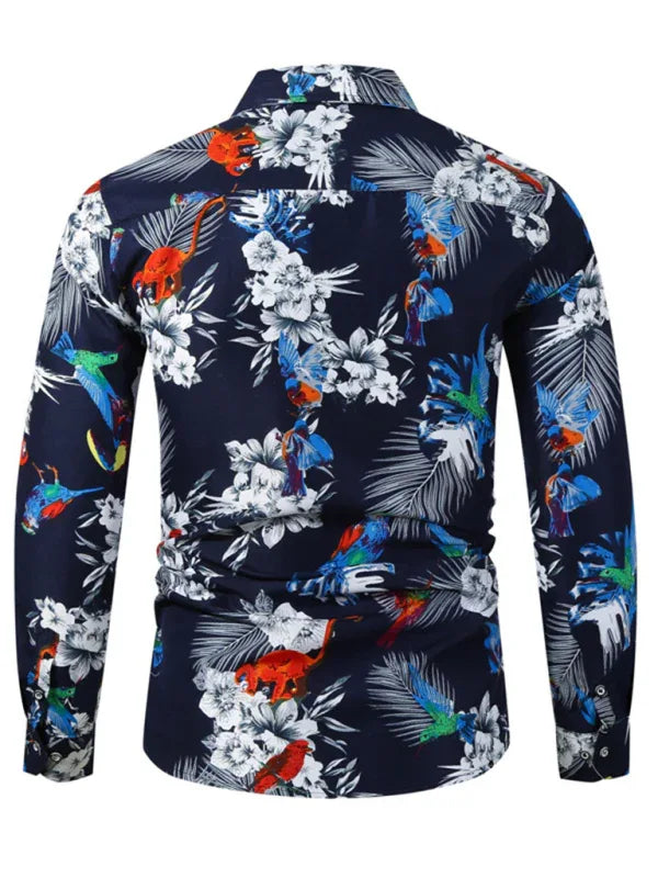 Floral Print Lapel Collar Button-Up Shirt - Shello's Creative Boutique
