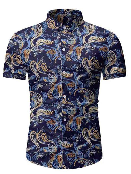 Men's Hawaiian Shirt Button Down Shirts Short-Sleeve Work Shirt Spread Collar Tops Shello Creative Boutique