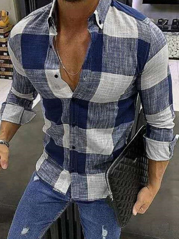 Men's Plaid Lapel Collar Button-Up Shirt Shello Creative Boutique