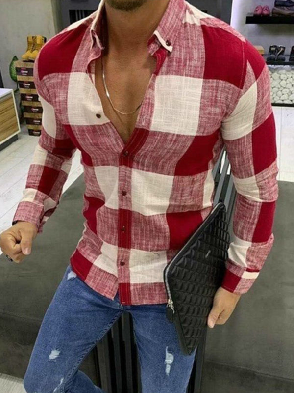 Men's Plaid Lapel Collar Button-Up Shirt Shello Creative Boutique