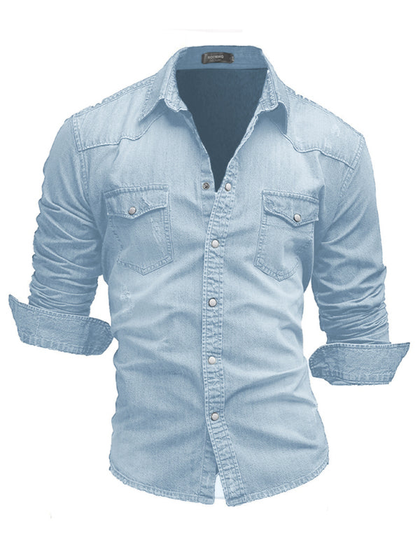 Spring-Summer Polyester Lapel Collar Solid Men's Shirt Shello Creative Boutique