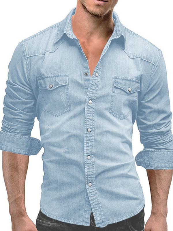 Spring-Summer Polyester Lapel Collar Solid Men's Shirt Shello Creative Boutique