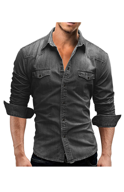 Spring-Summer Polyester Lapel Collar Solid Men's Shirt Shello Creative Boutique