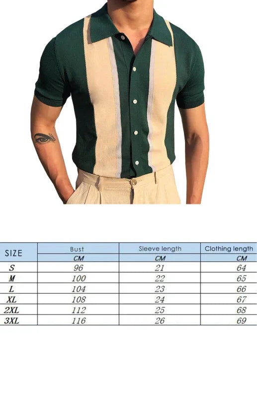 Collision T-Shirt Single-Breasted Cardigan Knitted Short-Sleeved Polo Shirt - Shello's Creative Boutique