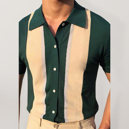 Collision T-Shirt Single-Breasted Cardigan Knitted Short-Sleeved Polo Shirt Shello Creative Boutique