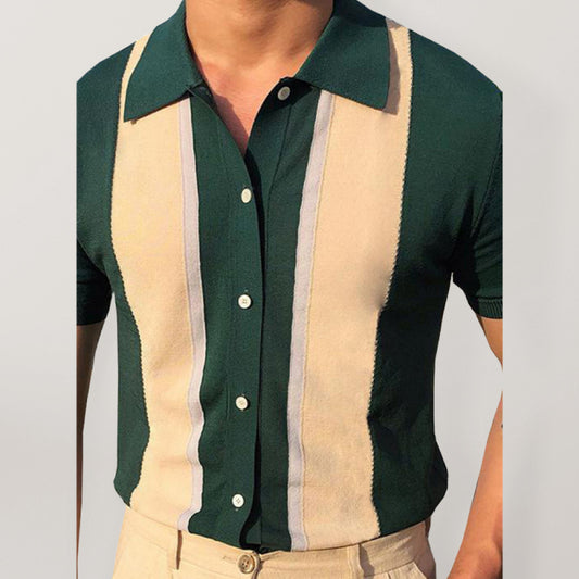 Collision T-Shirt Single-Breasted Cardigan Knitted Short-Sleeved Polo Shirt Shello Creative Boutique