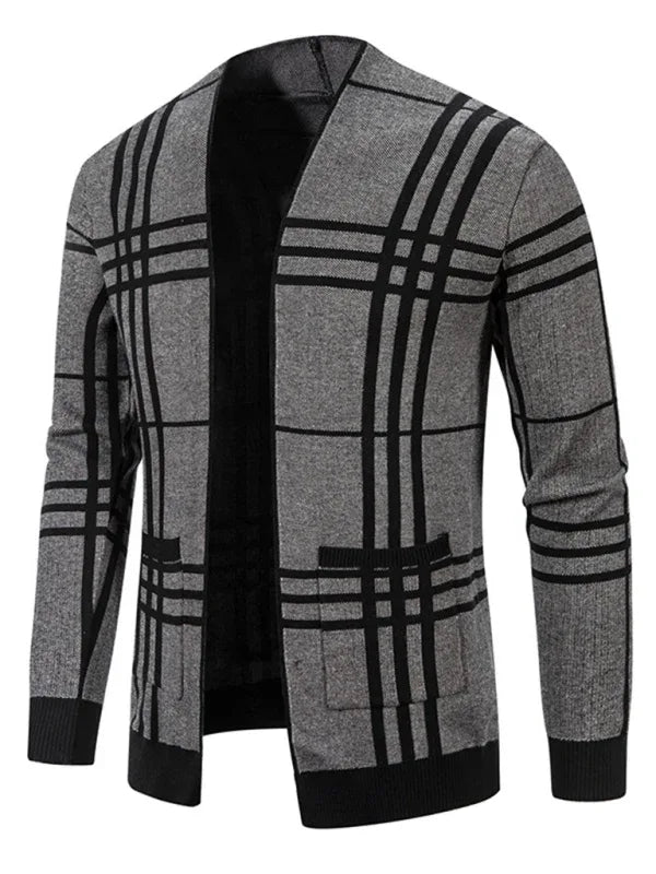 Men Casual Plaid Open Front Cardigan - Shello's Creative Boutique