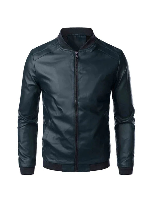 Men's Casual PU Leather Knit Jacket - Shello's Creative Boutique