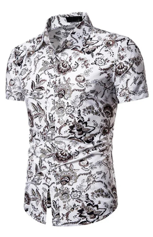 Men's Spring-Summer Leisure Lapel Collar Full Body Print Woven Shirt - Shello's Creative Boutique