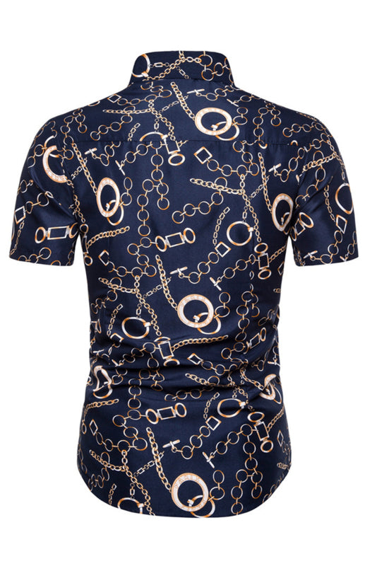 Men’s Chain Print Casual Polyester Shirt Shello Creative Boutique