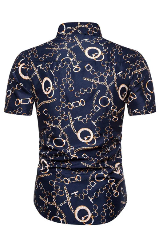 Men’s Chain Print Casual Polyester Shirt - Shello's Creative Boutique