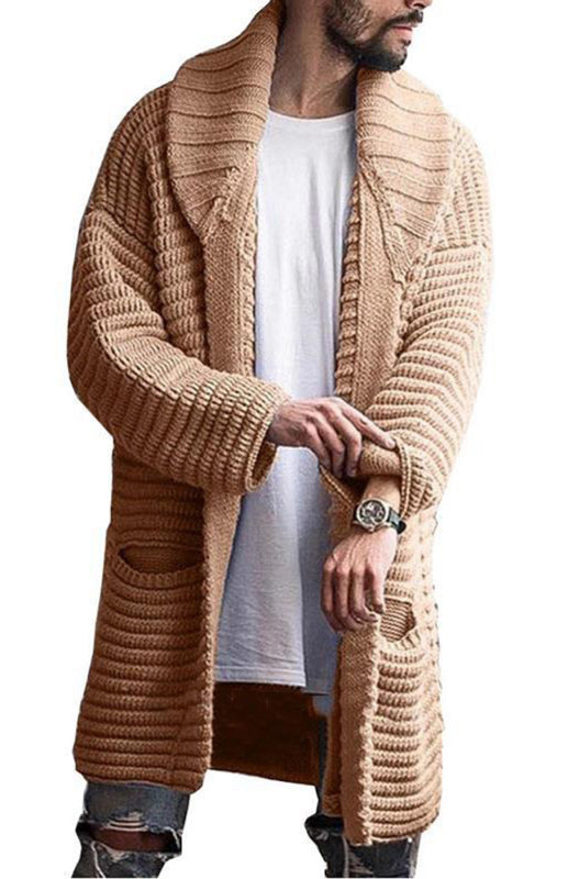 Men's Mid-Length Cardigan Lapel Long Sleeve Knitted Jacket Shello Creative Boutique