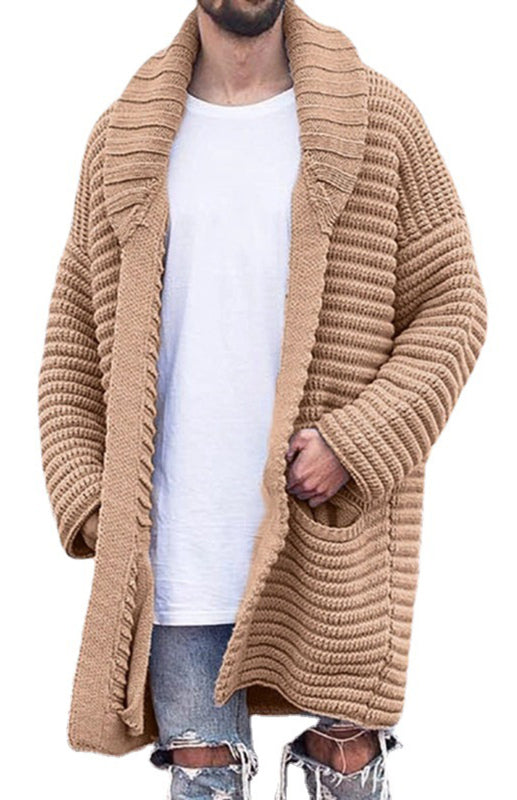 Men's Mid-Length Cardigan Lapel Long Sleeve Knitted Jacket Shello Creative Boutique