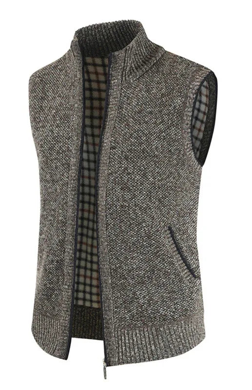 Men's Zip Vest Solid Colour Stand Collar Sleeveless Knit Cardigan - Shello's Creative Boutique