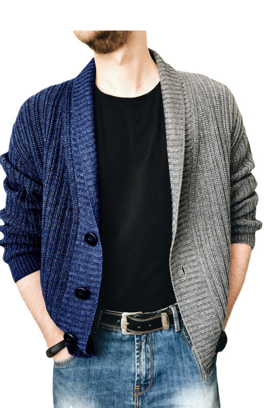 Men's Two Tone Patchwork Single Breasted Long Sleeve Sweater Cardigan Shello Creative Boutique