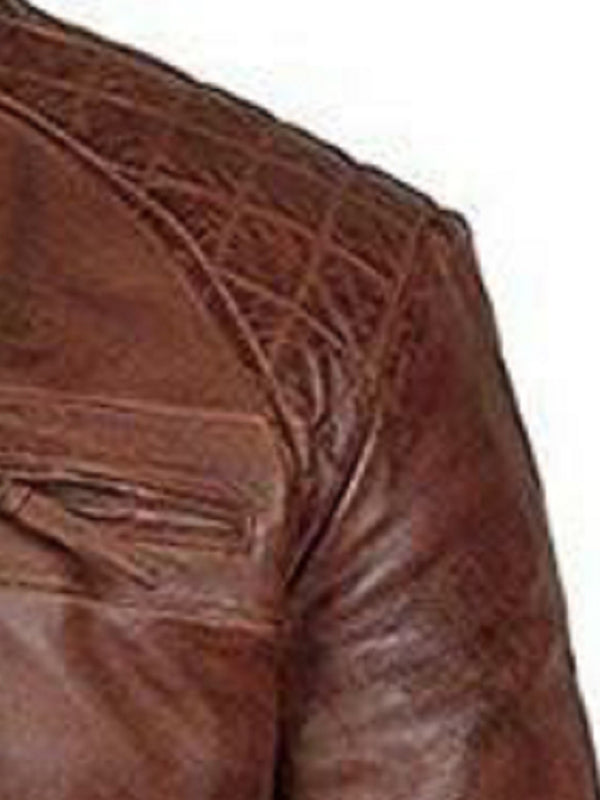 Men's Leather Jacket Stand Collar Punk Motorcycle Leather Slim Fit Jacket Shello's Creative Boutique
