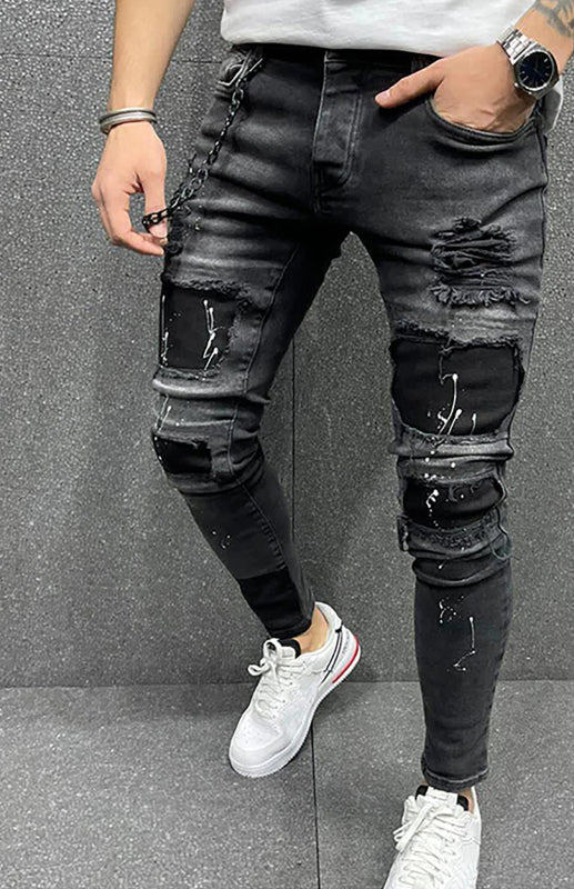 Men Fashion Ripped Distressed Elastic Denim Jeans Shello Creative Boutique