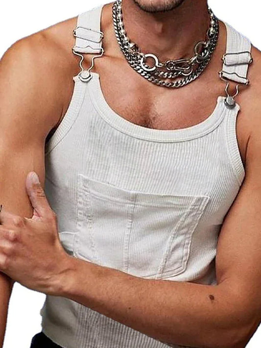 Men's Knit Solid Color Pocket Sling Slim Tank Top - Shello's Creative Boutique
