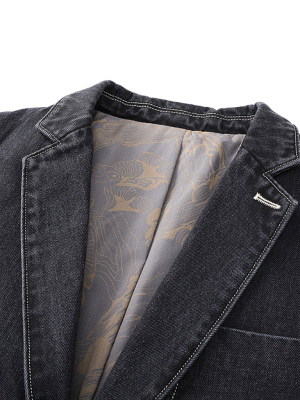 Men's Autumn-Winter Lapel Collar Knit Denim Jacket with Long Sleeves Shello's Creative Boutique