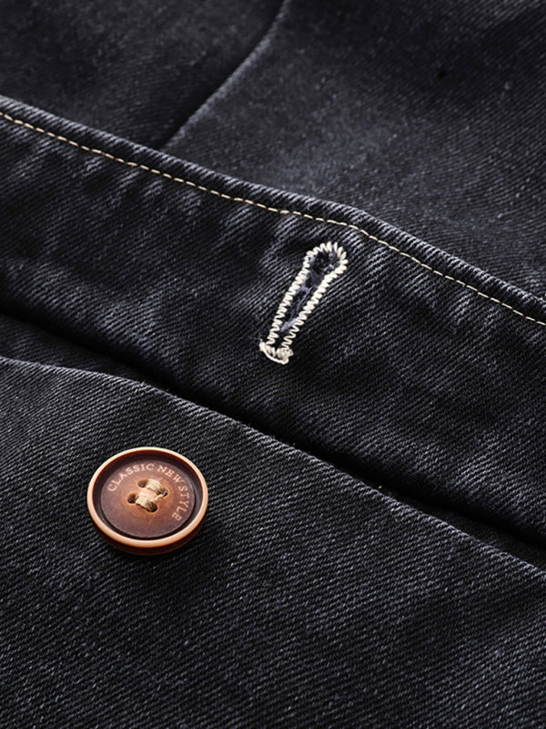 Men's Autumn-Winter Lapel Collar Knit Denim Jacket with Long Sleeves Shello's Creative Boutique