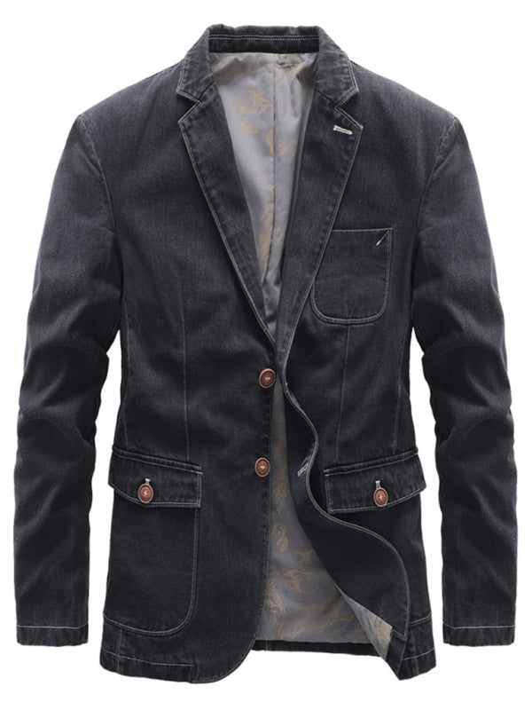 Men's Autumn-Winter Lapel Collar Knit Denim Jacket with Long Sleeves Shello's Creative Boutique