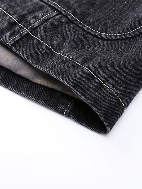 Men's Autumn-Winter Lapel Collar Knit Denim Jacket with Long Sleeves Shello's Creative Boutique