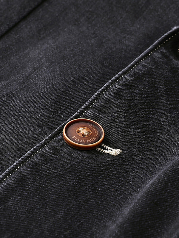 Men's Autumn-Winter Lapel Collar Knit Denim Jacket with Long Sleeves Shello's Creative Boutique