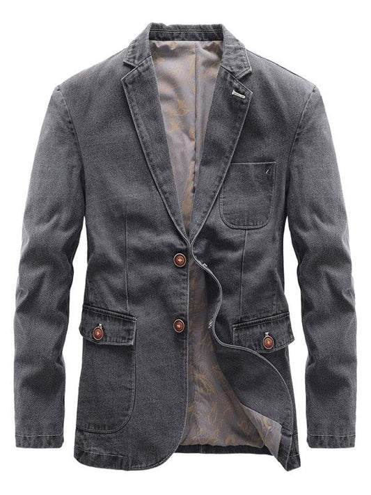Men's Autumn-Winter Lapel Collar Knit Denim Jacket with Long Sleeves - Shello's Creative Boutique