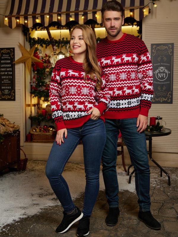 Men's Christmas Crew Neck Elk Jacquard Long Sleeve Sweater Shello's Creative Boutique