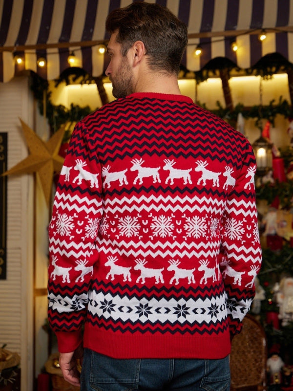 Men's Christmas Crew Neck Elk Jacquard Long Sleeve Sweater Shello's Creative Boutique