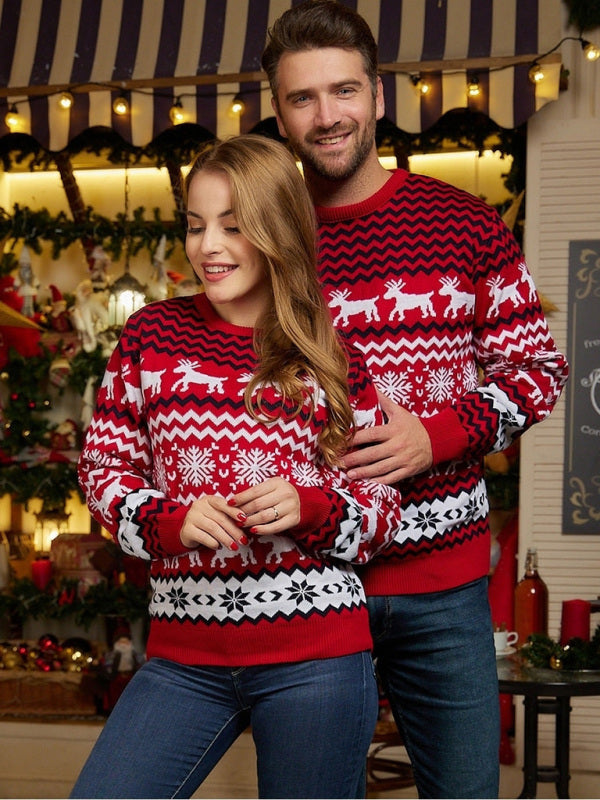 Men's Christmas Crew Neck Elk Jacquard Long Sleeve Sweater Shello's Creative Boutique