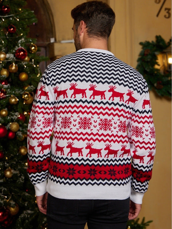 Men's Christmas Crew Neck Elk Jacquard Long Sleeve Sweater Shello's Creative Boutique