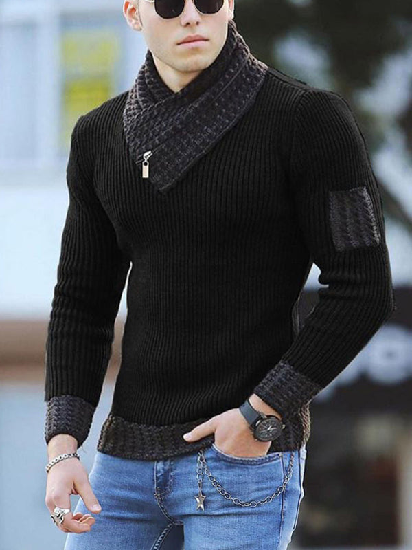 British Plus Size Men's Sweater Pullover Long Sleeve Scarf Turtleneck Men's Knitwear Shello's Creative Boutique