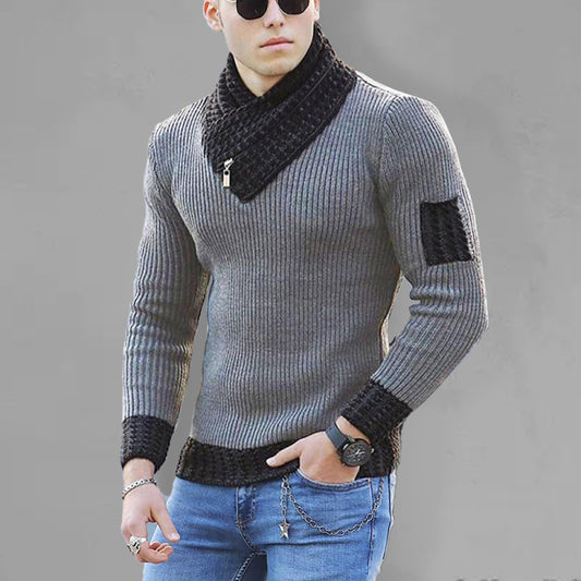 British Plus Size Men's Sweater Pullover Long Sleeve Scarf Turtleneck Men's Knitwear Shello's Creative Boutique