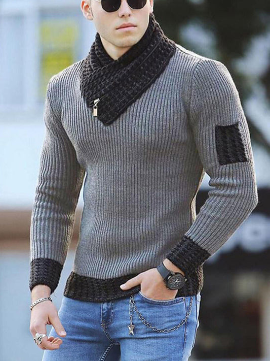 British Plus Size Men's Sweater Pullover Long Sleeve Scarf Turtleneck Men's Knitwear Shello's Creative Boutique