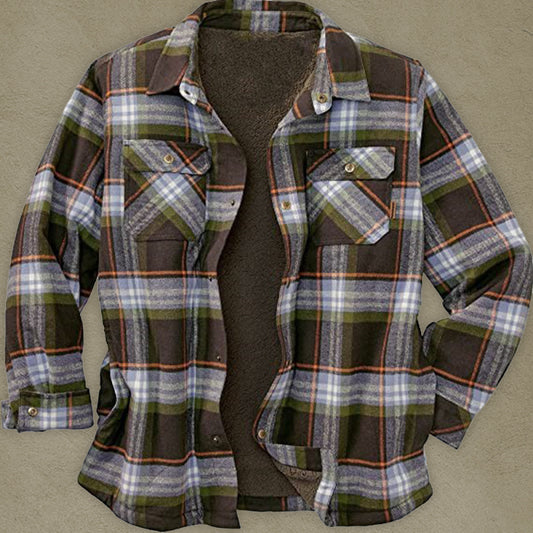 Long Sleeve Lapel Lapel Plaid Fleece Shirt Men's Jacket Shello's Creative Boutique