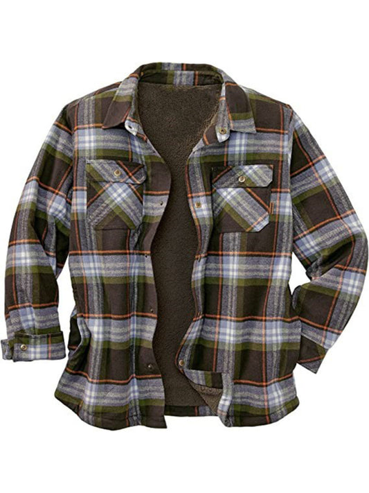 Long Sleeve Lapel Lapel Plaid Fleece Shirt Men's Jacket Shello's Creative Boutique