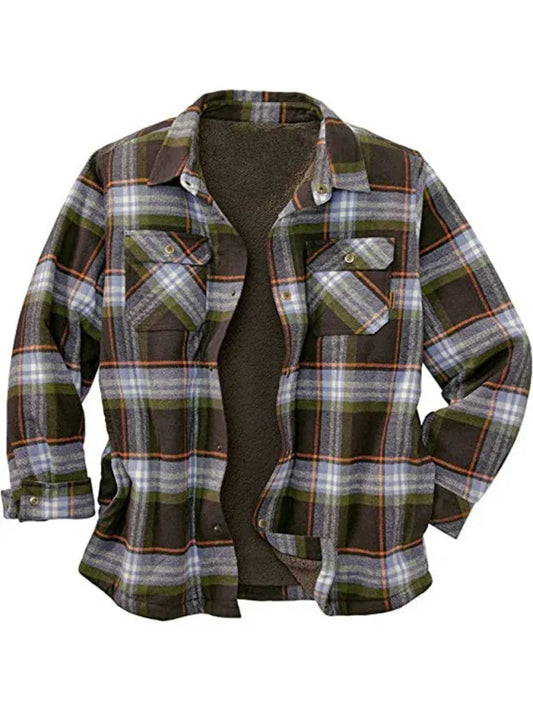 Long Sleeve Lapel Lapel Plaid Fleece Shirt Men's Jacket - Shello's Creative Boutique