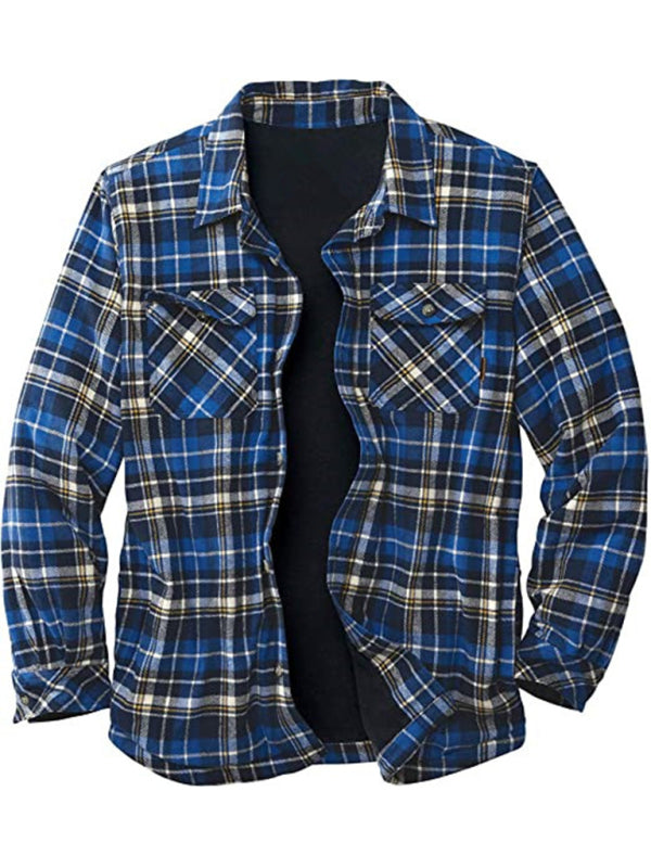 Long Sleeve Lapel Lapel Plaid Fleece Shirt Men's Jacket Shello's Creative Boutique