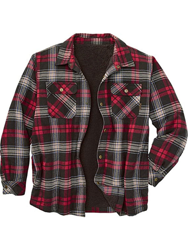 Long Sleeve Lapel Lapel Plaid Fleece Shirt Men's Jacket Shello's Creative Boutique