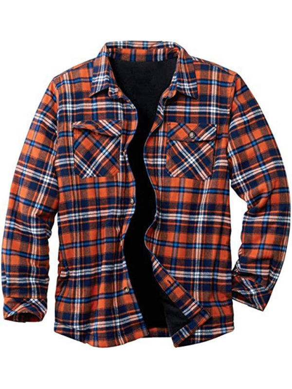 Long Sleeve Lapel Lapel Plaid Fleece Shirt Men's Jacket Shello's Creative Boutique