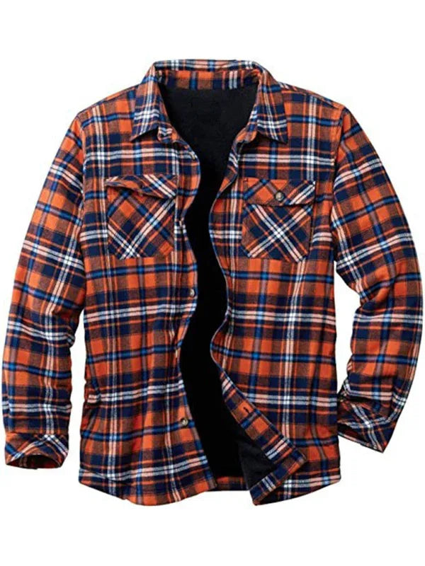 Long Sleeve Lapel Lapel Plaid Fleece Shirt Men's Jacket - Shello's Creative Boutique