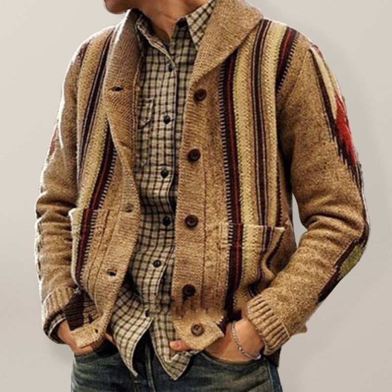 Autumn and winter long sleeve jacquard sweater lapel outer wear sweater jacket men Shello's Creative Boutique