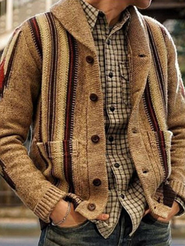 Autumn and winter long sleeve jacquard sweater lapel outer wear sweater jacket men Shello's Creative Boutique
